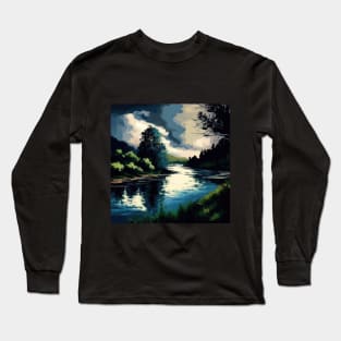 Cloudy River Scenery Long Sleeve T-Shirt